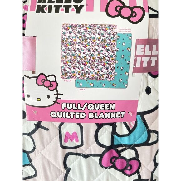 New Hello Kitty Pink & Blue Favorite Things Quilted Blanket Full Queen - Picture 2 of 6